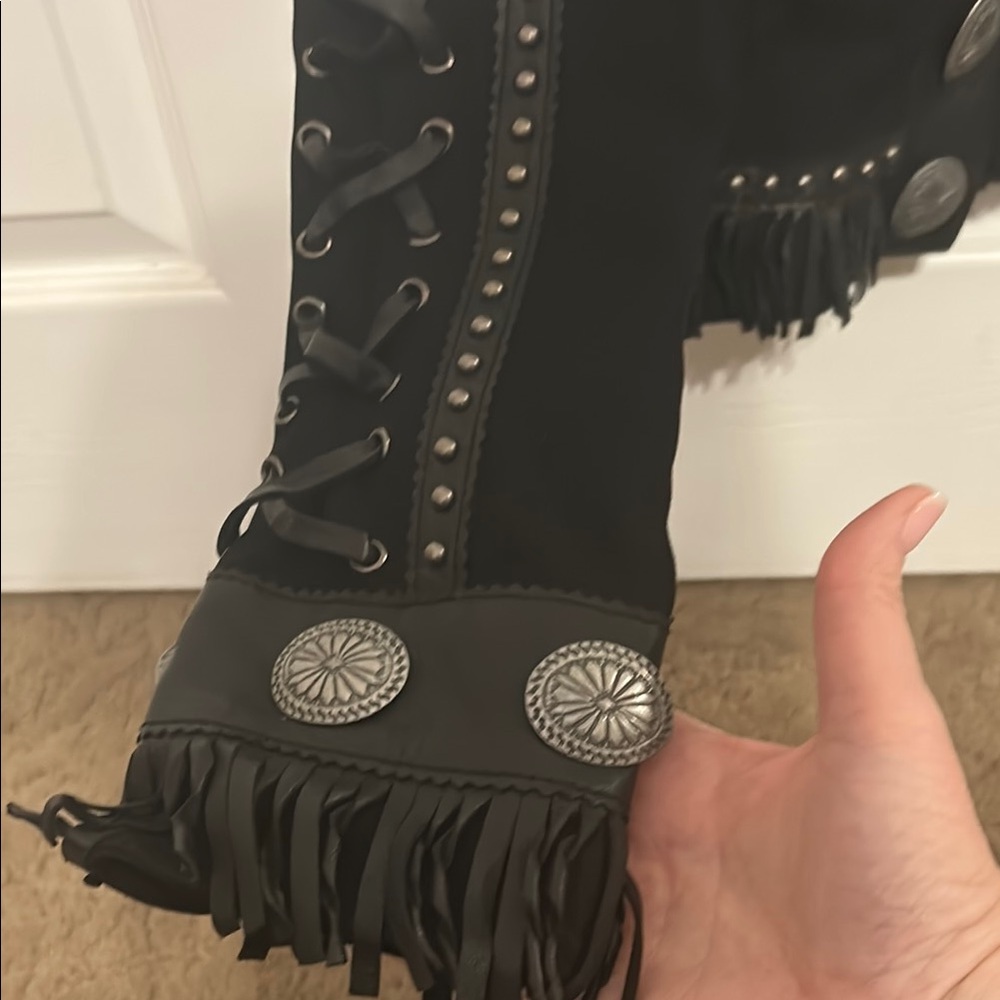 Double D Ranch Black Leather Jacket with Silver Details - Picture 3 of 5